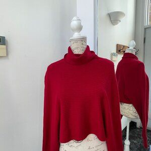 Red cape style turtleneck long sleeve Merino wool size S Wilfred Free